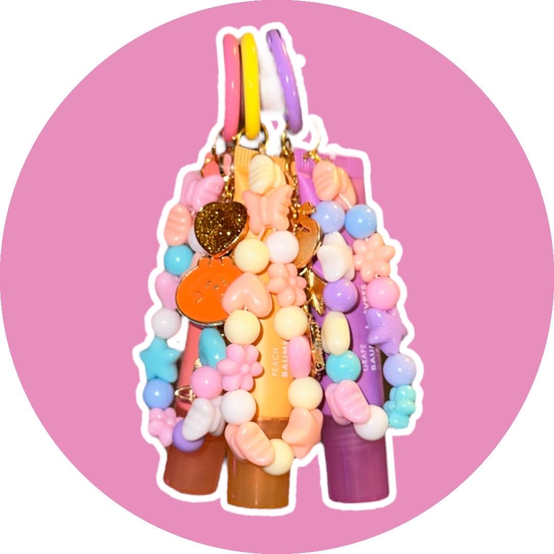 Lip Balm Keychain Charm Set – e.l.f. Squeeze Me Lip Gloss with Cute Beaded Charms