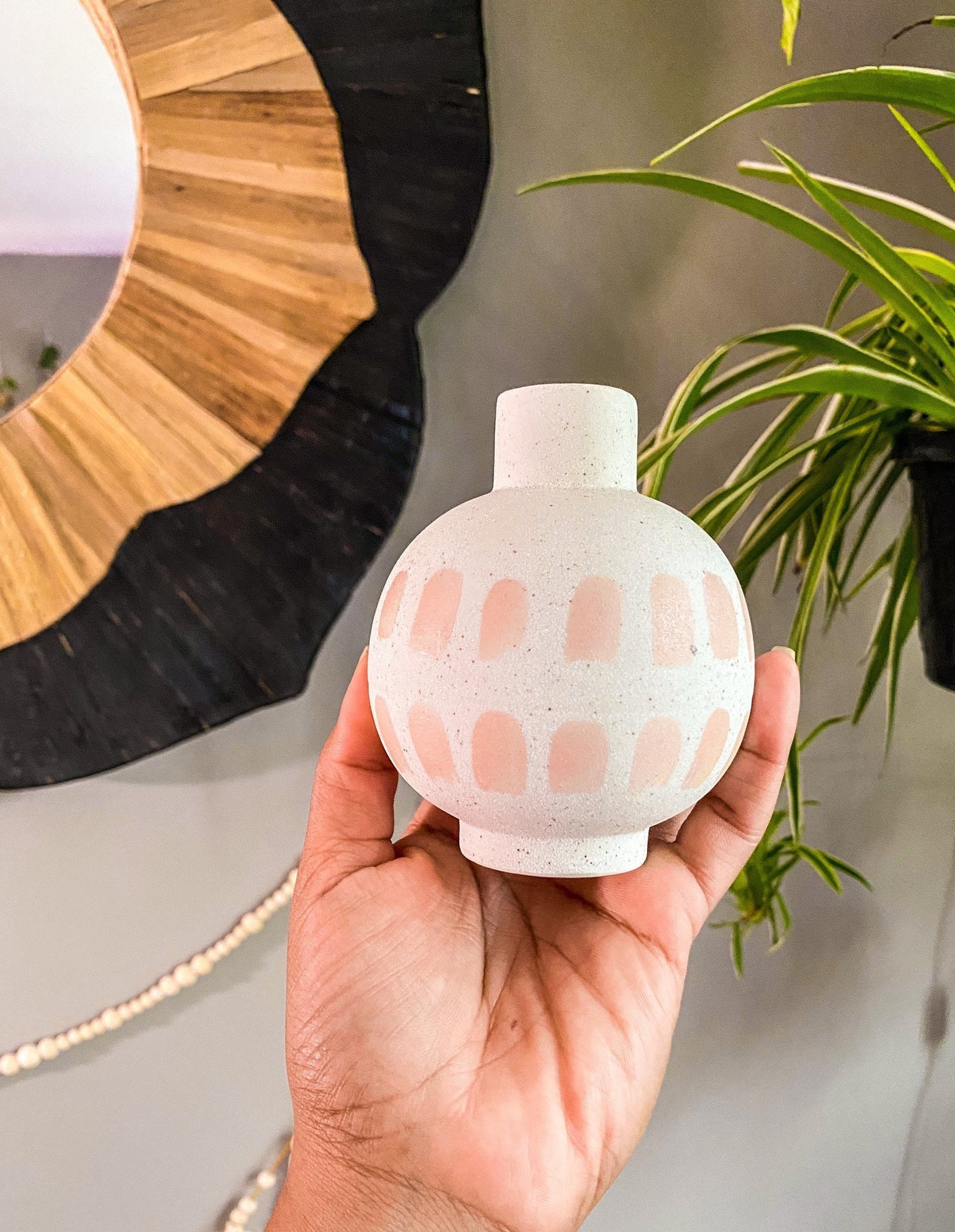 Speckled Propagation Ceramic Vessel - Textured - Cream & Pink Green Design - Unique - Premium Material - Modern - Scandinavian - 4" Vessel