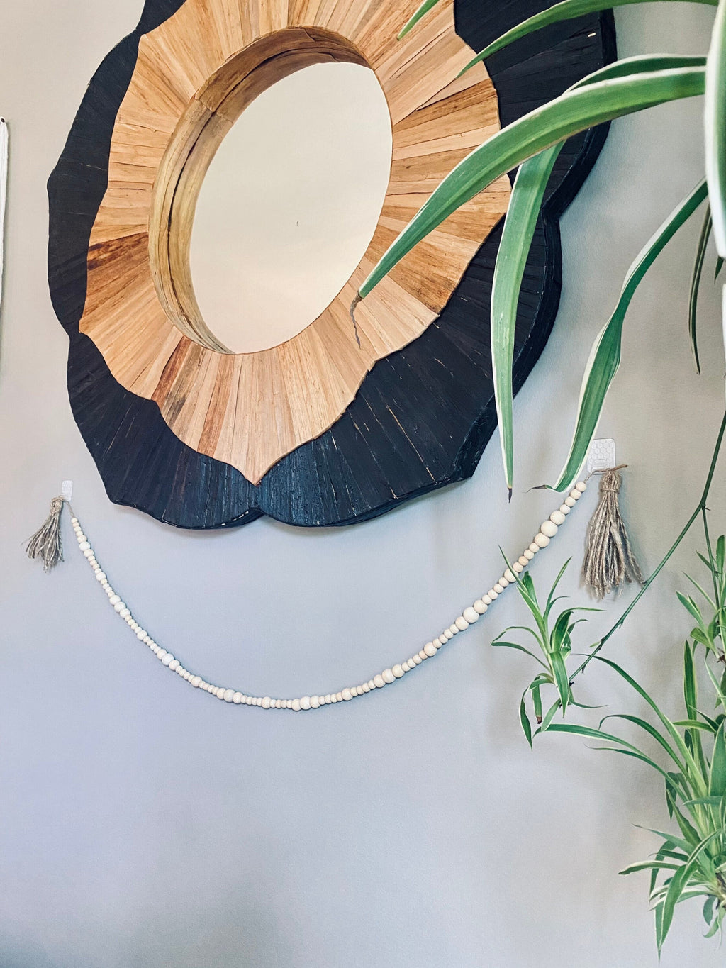 Jute Wood Bead Garland w/ Tassels - Organic Natural Wood Beads