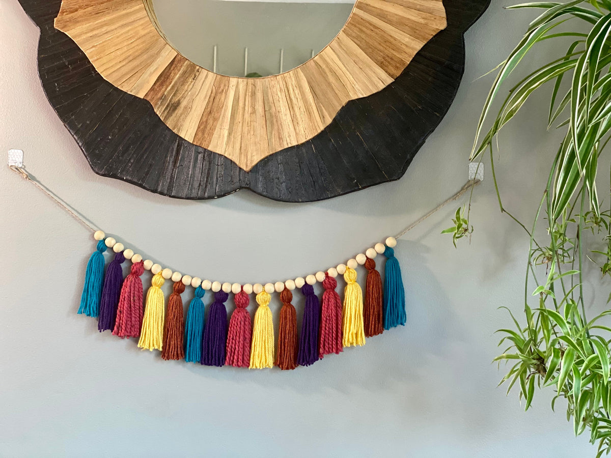 Blue/Orange/Purple/Pink/Yellow - Colorful Garland w/ Wood Beads
